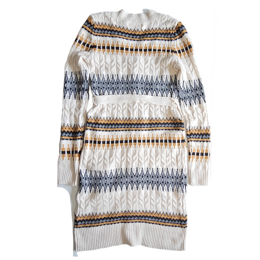 Lucky Brand Fair Isle Cardigan Knit Sweater Dress Aztec Geomteric Patterned - Picture 14 of 16